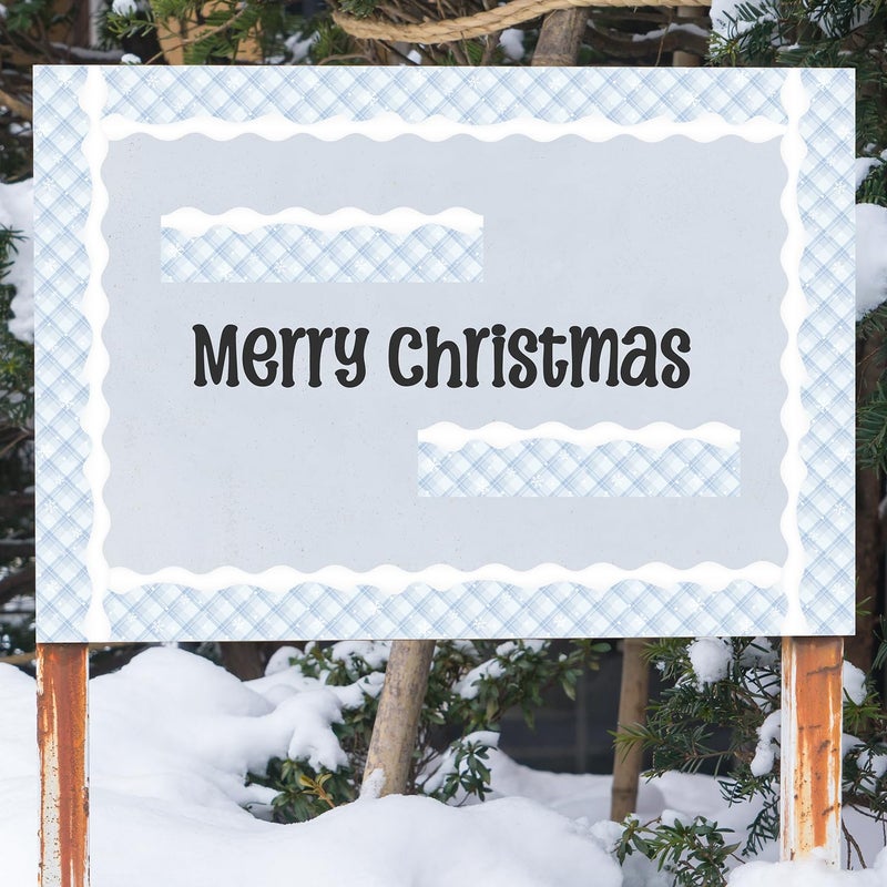 BeYumi Winter Snowflake Border Trim - 65ft Winter Christmas Sage Blue Snowflake Plaid Scalloped Rolled Border Trim Checkered Bulletin Board Borders School Classroom Office Chalkboard Door Decoration - Image 4